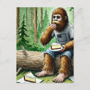 Sasquatch in mossy bos met lekkere cheesecake briefkaart