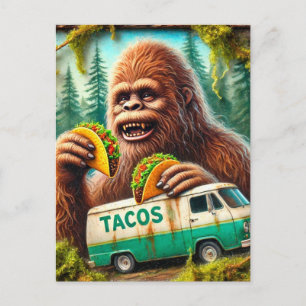 Sasquatch in mossy bos met taco's briefkaart