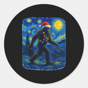 Sasquatch Kerstmis Bigfoot Kerstman Hoed Van Gogh Ronde Sticker