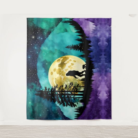 Sasquatch lopen met huisdier Beer welp Wandkleed (Voorkant)