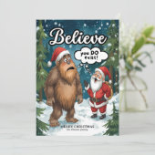 Sasquatch Meets Santa Believe Christmas Feestdagenkaart (Staand voorkant)