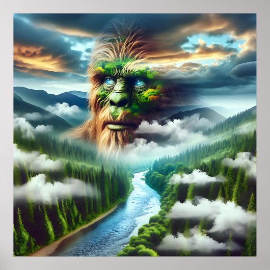Sasquatch met Blauwe Ogen Poster (Voorkant)