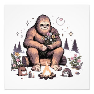 Sasquatch met bloemen foto afdruk