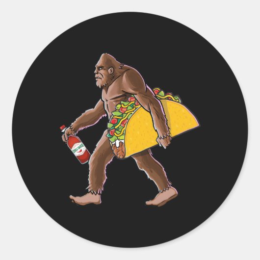 Sasquatch met een taco en een fles hete saus ronde sticker (Voorkant)