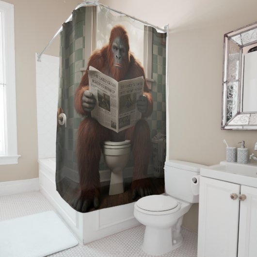 Sasquatch met het papieren badkamerdouchegordijn douchegordijn (In situ)