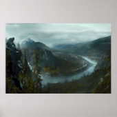 Sasquatch met uitzicht op een schilderachtig bergv poster (Voorkant)