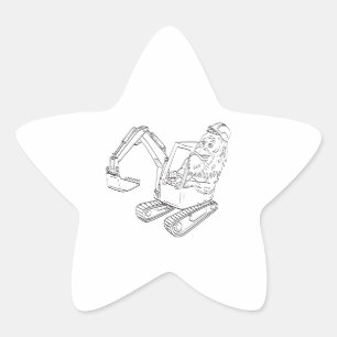 Sasquatch of Bigfoot Driving a Mechanical Digger Ster Sticker