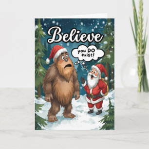 Sasquatch ontmoet Sinterklaas, geloof in Kerstmis Feestdagen Kaart
