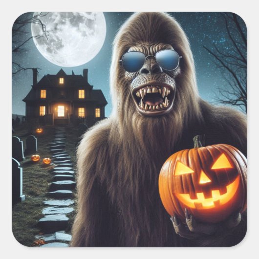 Sasquatch op Halloween Vierkante Sticker (Voorkant)