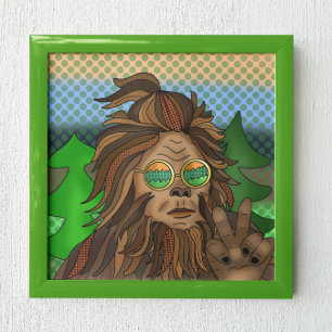 Sasquatch Peace Sign   Retro Bigfoot Poster