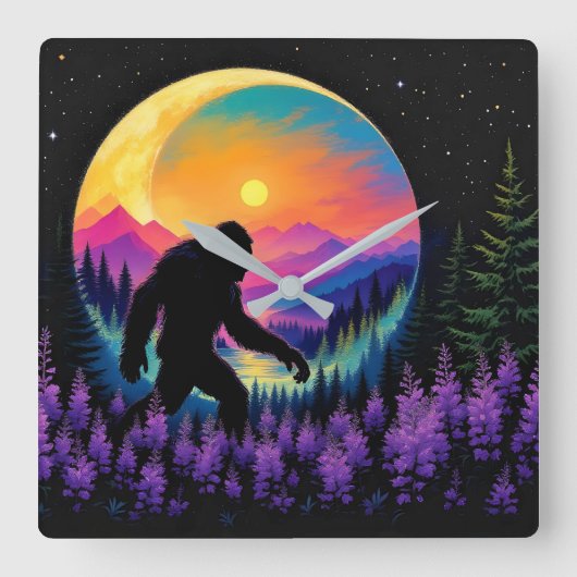 Sasquatch Rainbow Mountain Maan Muur Klok (Voorkant)