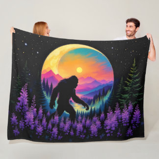 Sasquatch Rainbow Mountain Maan Muur Klok Fleece Deken