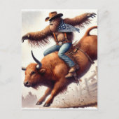 Sasquatch rides a rodeo bull fantasy art briefkaart (Voorkant)
