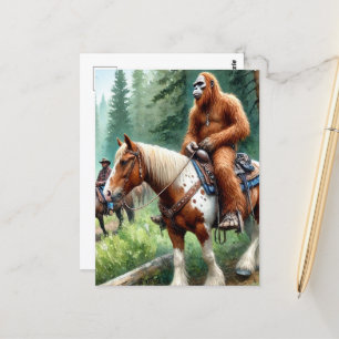 Sasquatch rijdt op een paard briefkaart