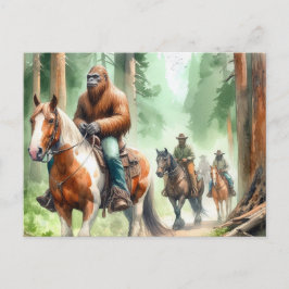 Sasquatch rijdt op een verfpaard op een trailride briefkaart