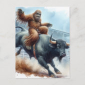 Sasquatch rijdt stier in Rodeo Waterverf Briefkaart (Voorkant)