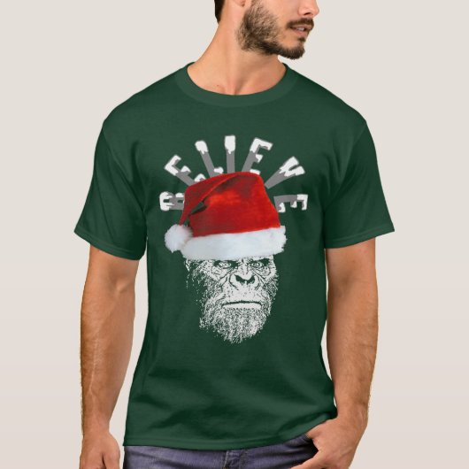 Sasquatch Santa Believe kerstT-shirt T-shirt (Voorkant)