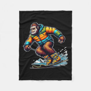 Sasquatch Ski Avontuur Bigfoot Winterpret Fleece Deken