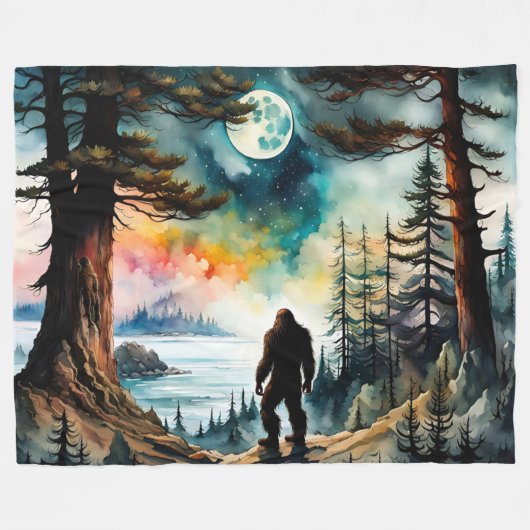 Sasquatch Staand onder het maanlicht Fleece Deken (Voorkant (Horizontaal))