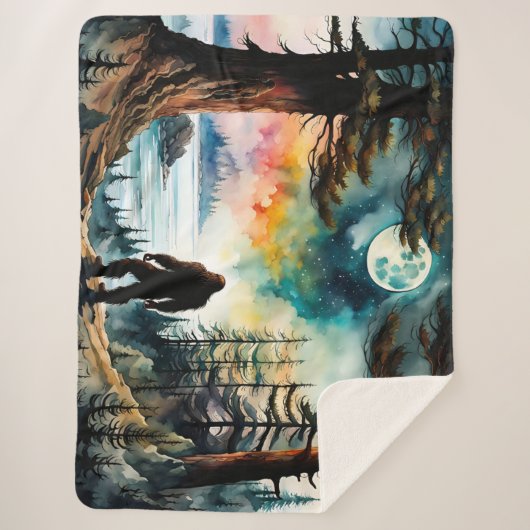 Sasquatch Staand onder het maanlicht Sherpa Deken (Voorkant)