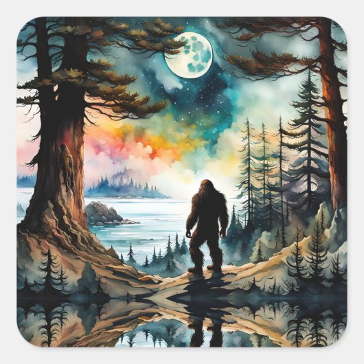 Sasquatch Staand onder het maanlicht Vierkante Sticker (Voorkant)