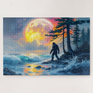 Sasquatch staand op een oceaanstrand legpuzzel