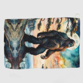 Sasquatch Staand op Ridge met uitzicht op de oceaa Golfhanddoek (Horizontaal)