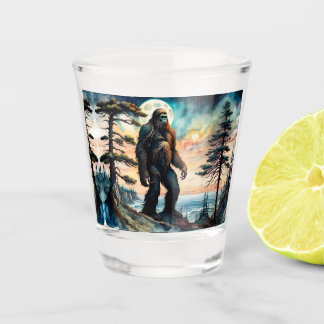Sasquatch Staand op Ridge met uitzicht op de oceaa Shot Glas
