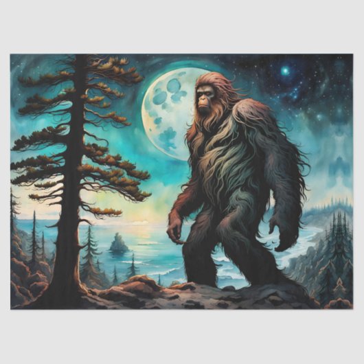 Sasquatch Staand op Ridge met uitzicht op de oceaa Tissuepapier (Voorkant)