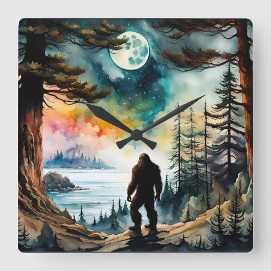 Sasquatch Staand op Ridge met uitzicht op de oceaa Vierkante Klok (Voorkant)