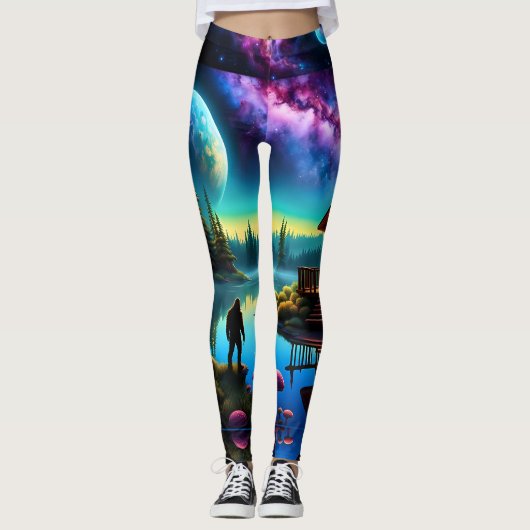 Sasquatch staart naar een hut en nevel hemel leggings (Voorkant)