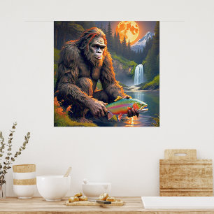 Sasquatch vangt regenboogforel poster