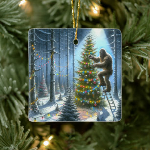 Sasquatch versiert kerstbomen grappig keramisch ornament