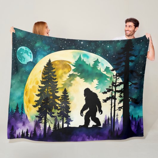 Sasquatch Volle maan op de Berg Fleece Deken (In situ)