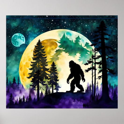 Sasquatch Volle maan op de Berg Poster (Voorkant)