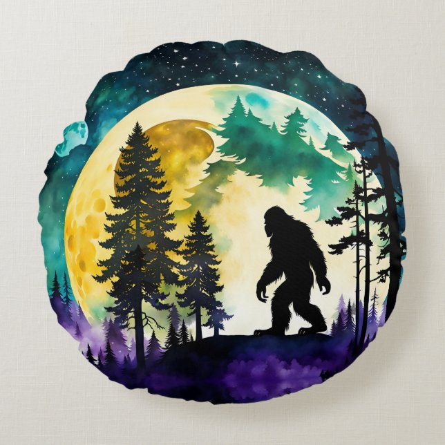 Sasquatch Volle maan op de Berg Rond Kussen (Voorkant)
