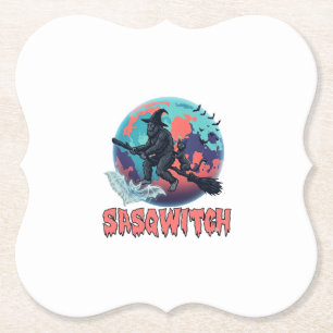Sasqwitch Bigfoot Heks Bezem Zwarte Kat Maan Hallo Kartonnen Onderzetters