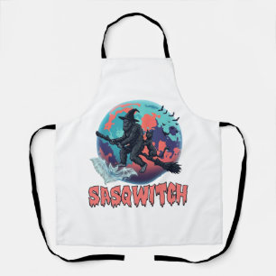 Sasqwitch Bigfoot Heks Bezem Zwarte Kat Maan Hallo Schort