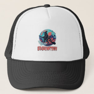 Sasqwitch Bigfoot Heks Bezem Zwarte Kat Maan Hallo Trucker Pet