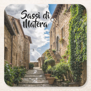 Sassi di Matera Italië Klimop Rustieke Treden Vierkante Kartonnen Onderzetter