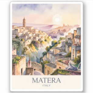Sassi di Matera Reizen Italië Grottenstad Aquarel Sticker