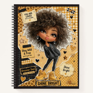 Sassig Geel Afro Meisje Spiraal Notebook Notitieboek