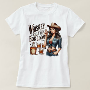 Sassig Retro Meisje T-Shirt – Whiskey Doodt Vervel