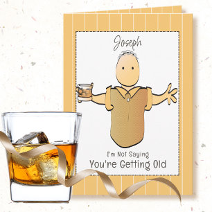 Sassige grijze haren mannelijke cartoon alcohol ve kaart
