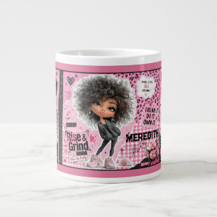 Sassige mok met roze pop ontwerp en eigen naam