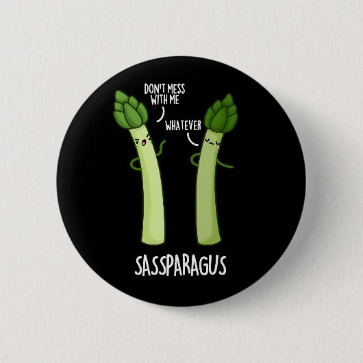 Sassparagus Funny Asparagus Vegetable Pun Dark BG Ronde Button 5,7 Cm (Voorkant)