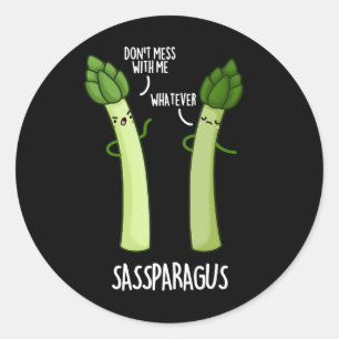 Sassparagus Funny Asparagus Vegetable Pun Dark BG Ronde Sticker