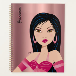 Sassy Asian Glam Girl Faux Rose Gold Planner