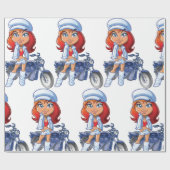 Sassy Biker Meisje met rood haar en motorfiets Cadeaupapier (Vlak)