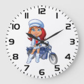 Sassy Biker Meisje met rood haar en motorfiets Grote Klok (Voorkant)